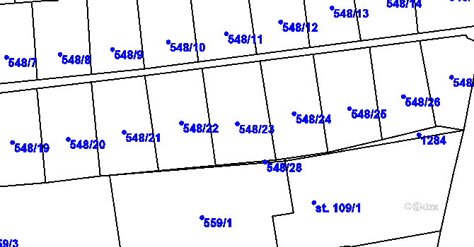 Parcela st. 548/23 v KÚ Mantov, Katastrální mapa
