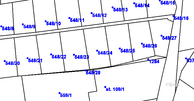Parcela st. 548/24 v KÚ Mantov, Katastrální mapa