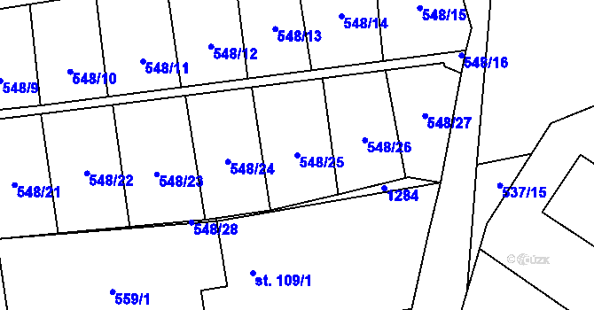 Parcela st. 548/25 v KÚ Mantov, Katastrální mapa
