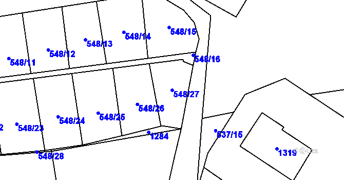 Parcela st. 548/27 v KÚ Mantov, Katastrální mapa
