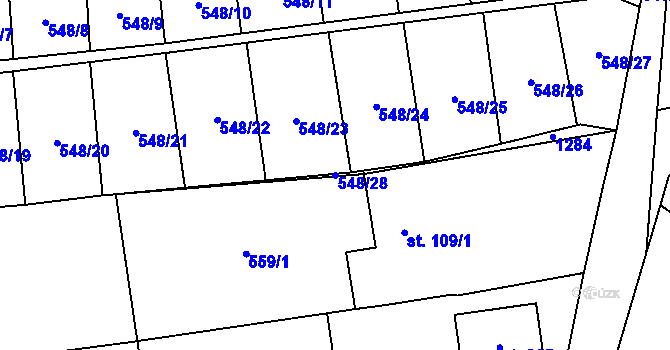 Parcela st. 548/28 v KÚ Mantov, Katastrální mapa