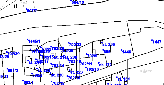 Parcela st. 702/1 v KÚ Mantov, Katastrální mapa