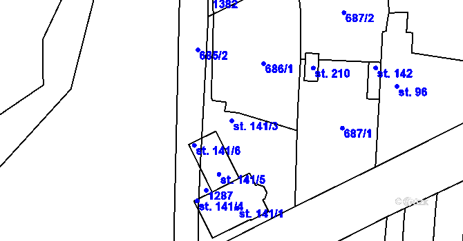 Parcela st. 141/3 v KÚ Mantov, Katastrální mapa