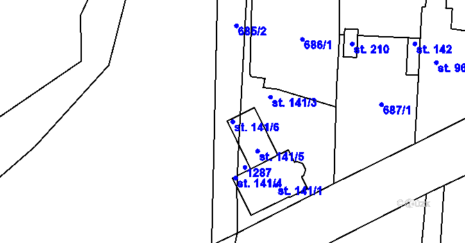 Parcela st. 141/6 v KÚ Mantov, Katastrální mapa