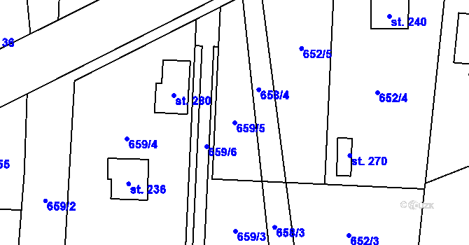 Parcela st. 659/5 v KÚ Mantov, Katastrální mapa