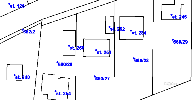 Parcela st. 251 v KÚ Mantov, Katastrální mapa