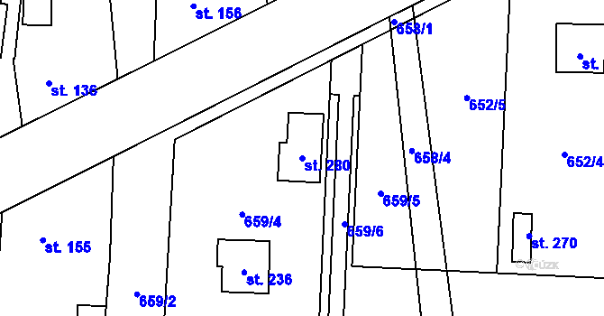 Parcela st. 280 v KÚ Mantov, Katastrální mapa