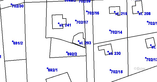 Parcela st. 293 v KÚ Mantov, Katastrální mapa