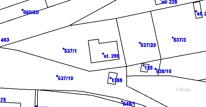 Parcela st. 299 v KÚ Mantov, Katastrální mapa