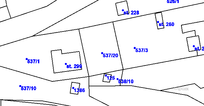 Parcela st. 537/20 v KÚ Mantov, Katastrální mapa