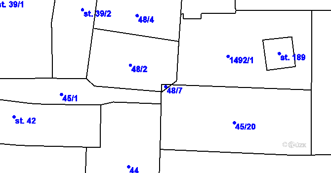 Parcela st. 48/7 v KÚ Mantov, Katastrální mapa