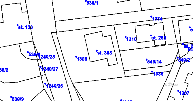 Parcela st. 303 v KÚ Mantov, Katastrální mapa