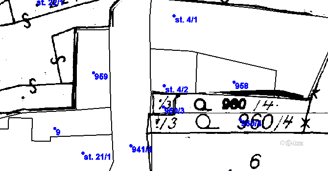 Parcela st. 4/2 v KÚ Týnec u Chotěšova, Katastrální mapa