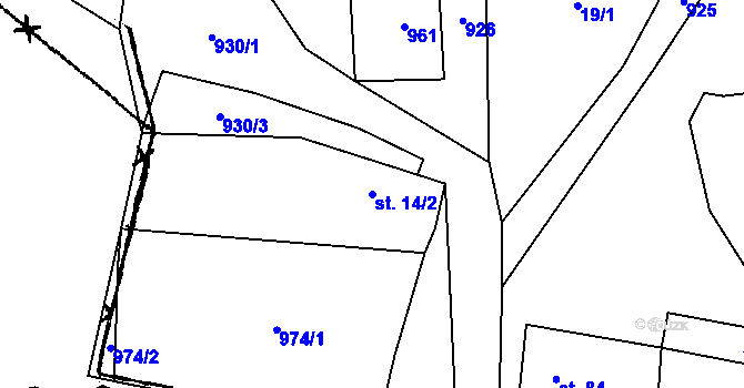 Parcela st. 14/2 v KÚ Týnec u Chotěšova, Katastrální mapa