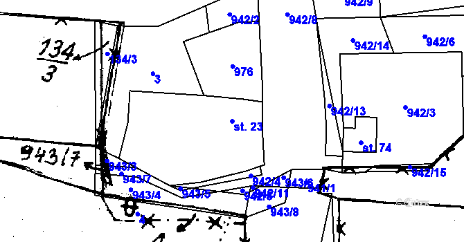 Parcela st. 23 v KÚ Týnec u Chotěšova, Katastrální mapa