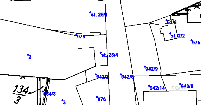 Parcela st. 25/4 v KÚ Týnec u Chotěšova, Katastrální mapa