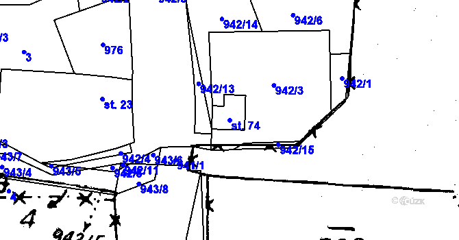 Parcela st. 74 v KÚ Týnec u Chotěšova, Katastrální mapa