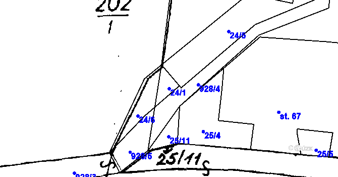 Parcela st. 24/1 v KÚ Týnec u Chotěšova, Katastrální mapa