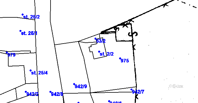Parcela st. 2/2 v KÚ Týnec u Chotěšova, Katastrální mapa