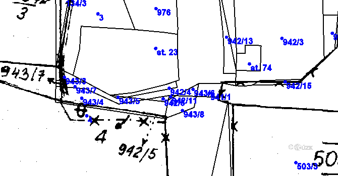 Parcela st. 942/4 v KÚ Týnec u Chotěšova, Katastrální mapa