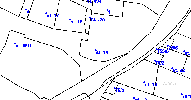 Parcela st. 14 v KÚ Chotěšov u Vrbičan, Katastrální mapa