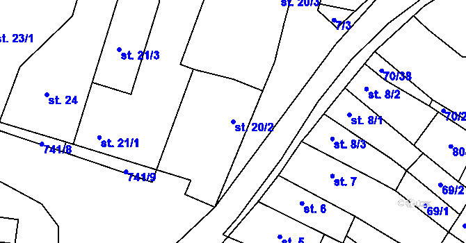 Parcela st. 20/2 v KÚ Chotěšov u Vrbičan, Katastrální mapa