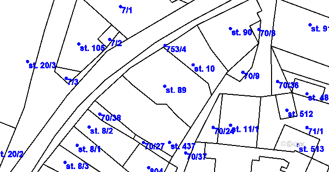 Parcela st. 89 v KÚ Chotěšov u Vrbičan, Katastrální mapa