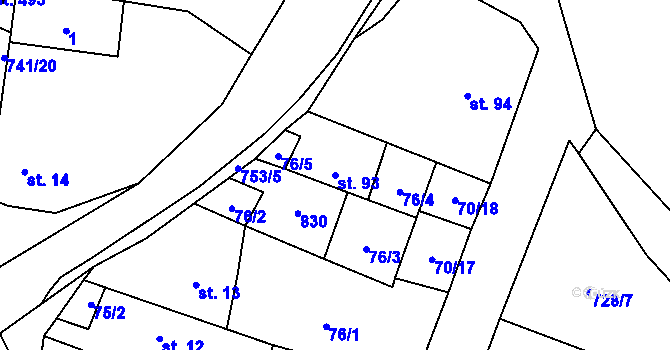 Parcela st. 93 v KÚ Chotěšov u Vrbičan, Katastrální mapa