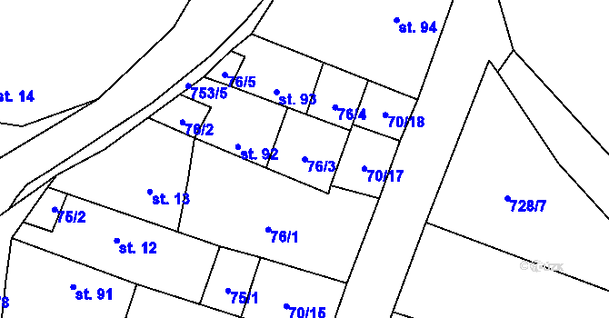 Parcela st. 76/3 v KÚ Chotěšov u Vrbičan, Katastrální mapa