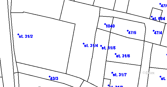 Parcela st. 31/4 v KÚ Chotětov, Katastrální mapa
