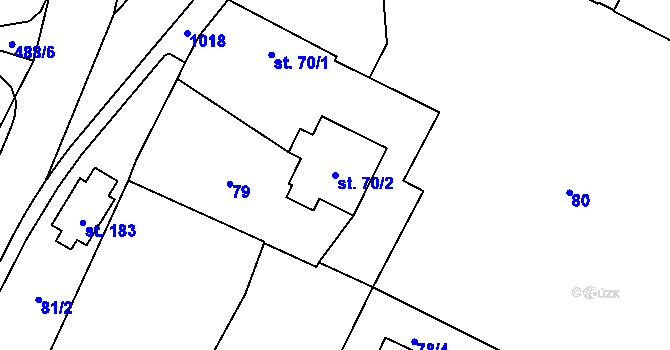 Parcela st. 70/2 v KÚ Chotětov, Katastrální mapa
