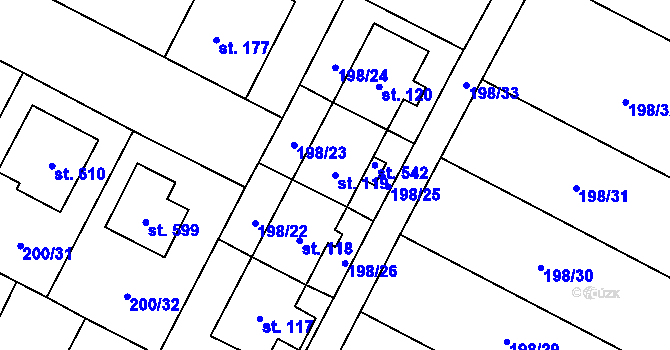 Parcela st. 119 v KÚ Chotětov, Katastrální mapa