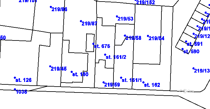 Parcela st. 161/2 v KÚ Chotětov, Katastrální mapa
