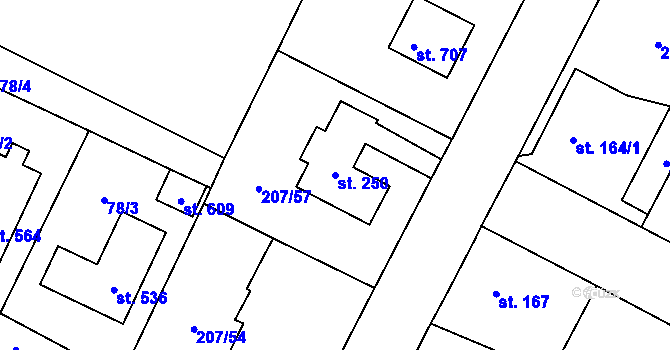 Parcela st. 250 v KÚ Chotětov, Katastrální mapa