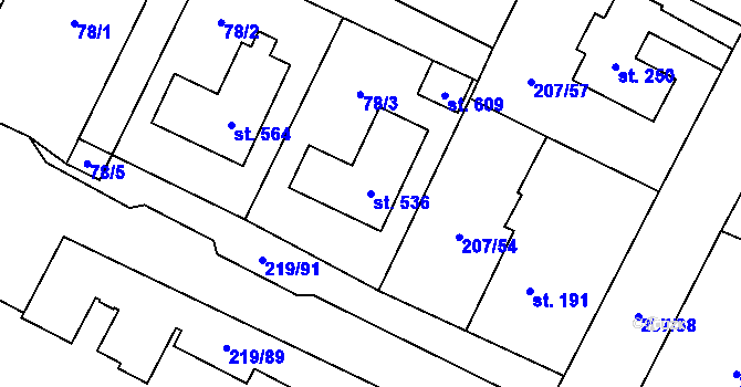 Parcela st. 536 v KÚ Chotětov, Katastrální mapa