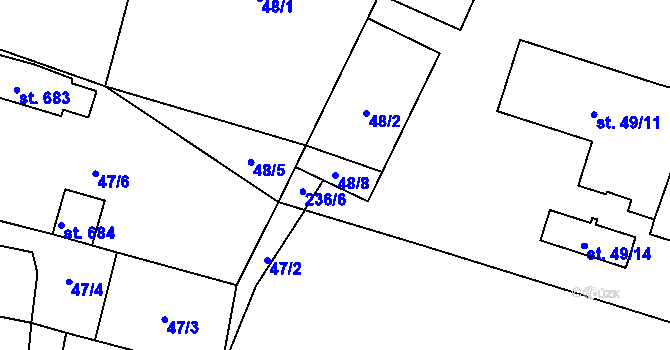 Parcela st. 48/8 v KÚ Chotětov, Katastrální mapa
