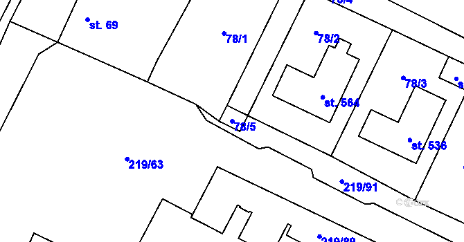 Parcela st. 78/5 v KÚ Chotětov, Katastrální mapa