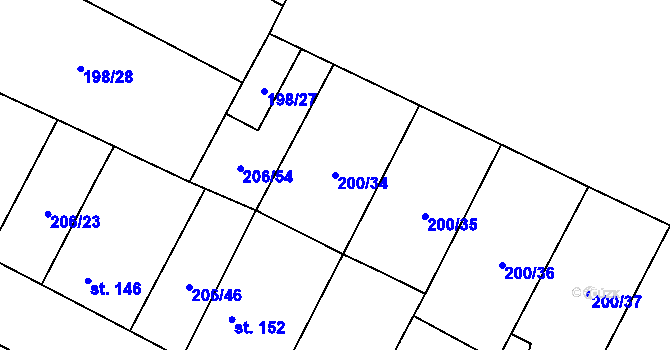 Parcela st. 200/34 v KÚ Chotětov, Katastrální mapa