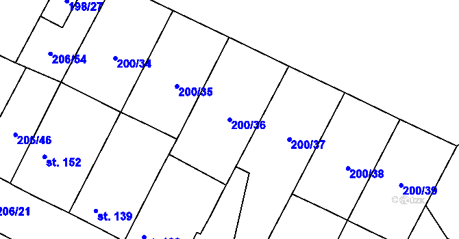 Parcela st. 200/36 v KÚ Chotětov, Katastrální mapa