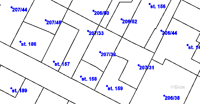 Parcela st. 207/32 v KÚ Chotětov, Katastrální mapa