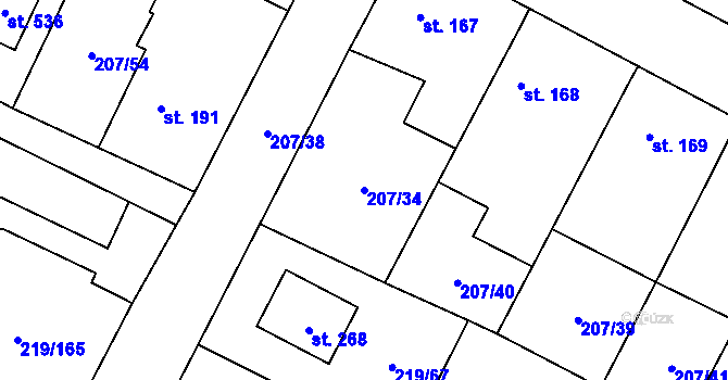 Parcela st. 207/34 v KÚ Chotětov, Katastrální mapa