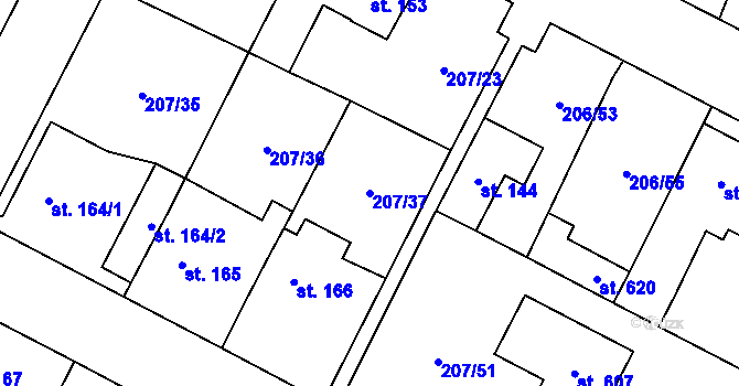 Parcela st. 207/37 v KÚ Chotětov, Katastrální mapa
