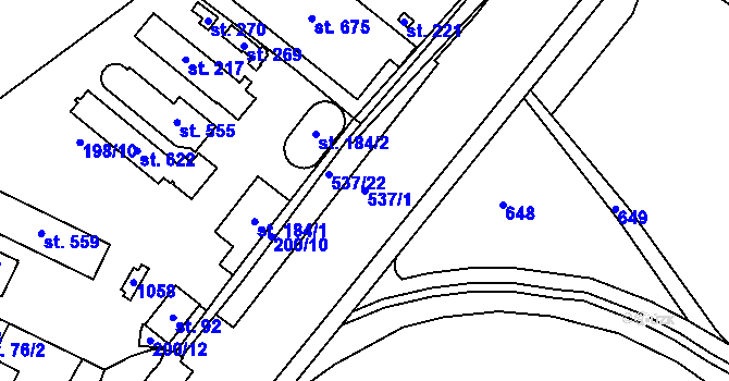 Parcela st. 537/1 v KÚ Chotětov, Katastrální mapa