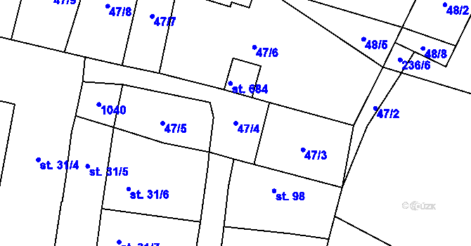 Parcela st. 47/4 v KÚ Chotětov, Katastrální mapa