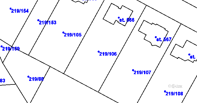 Parcela st. 219/106 v KÚ Chotětov, Katastrální mapa
