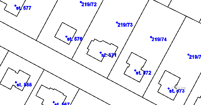 Parcela st. 571 v KÚ Chotětov, Katastrální mapa