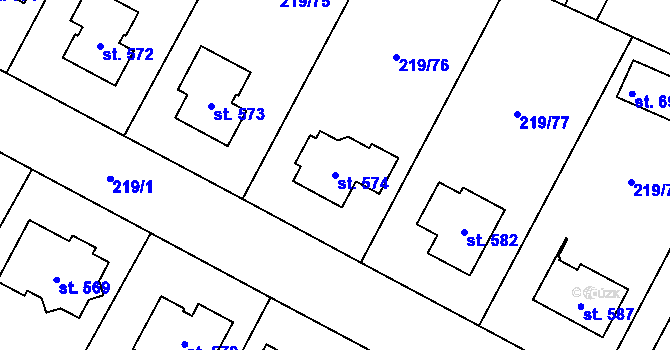 Parcela st. 574 v KÚ Chotětov, Katastrální mapa