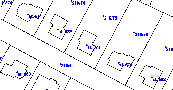 Parcela st. 573 v KÚ Chotětov, Katastrální mapa