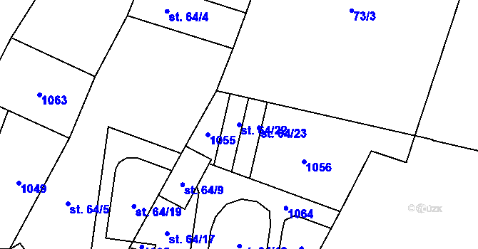 Parcela st. 64/22 v KÚ Chotětov, Katastrální mapa