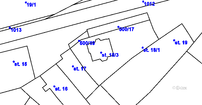 Parcela st. 18/3 v KÚ Chotětov, Katastrální mapa
